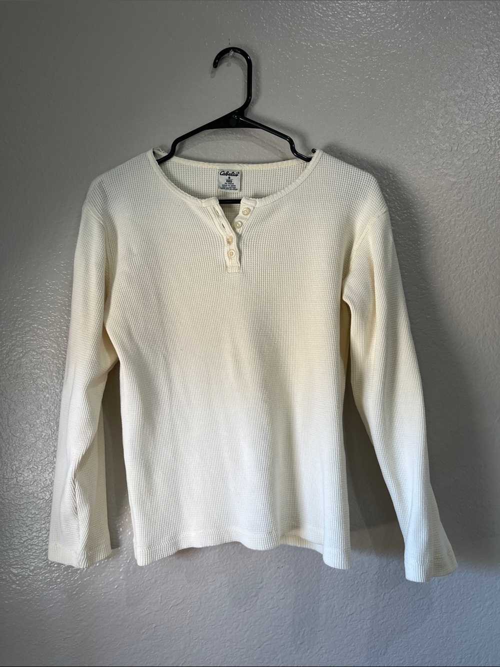 Cabela's Cream Waffle Knit Henley Top Sz S Boho Cottage Core Casual Office Chic